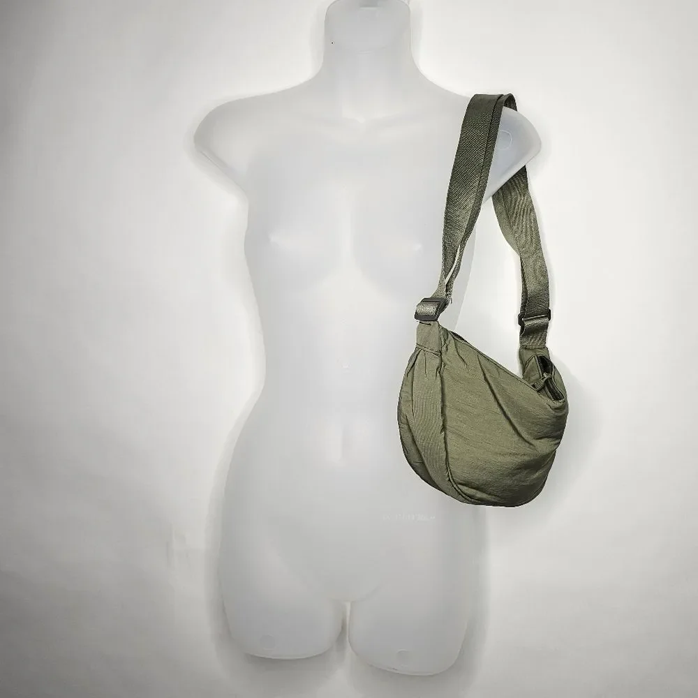 Sage Green Half Moon Nylon Crossbody Bag